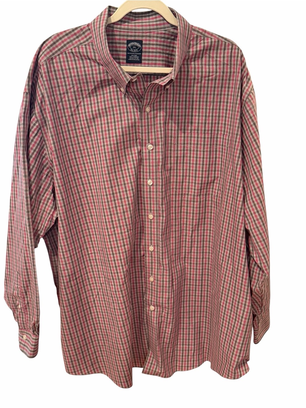 Brooks Brothers Pink Gray Plaid Button Down Shirt 3XL Supima Cotton